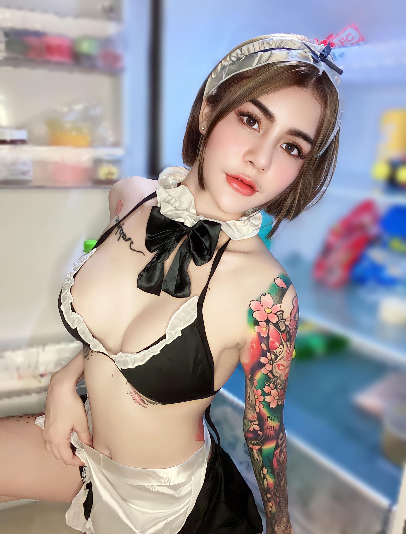 Tattooed Thai Girl Wearing Maid Cosplay