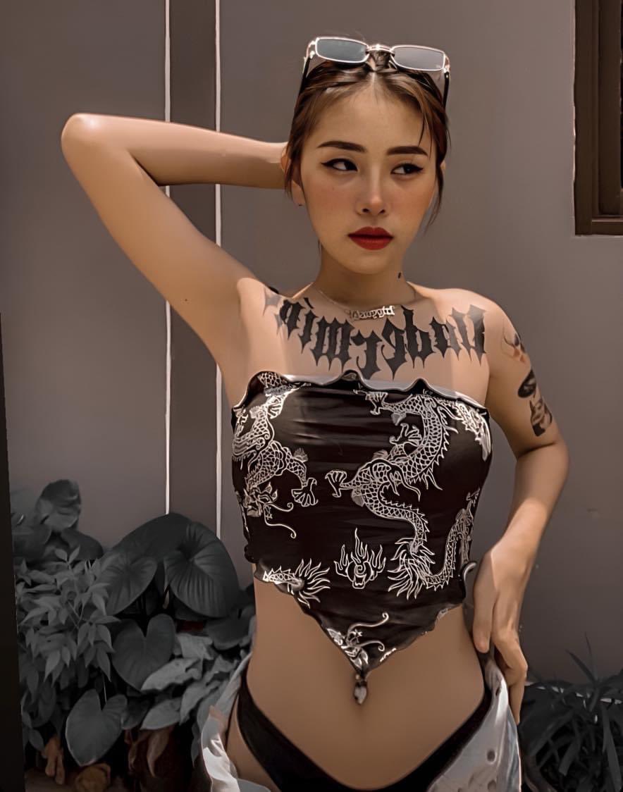 Tattooed Asian Girl Mirror Selfie