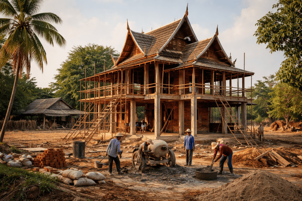 House Being Built In Isan