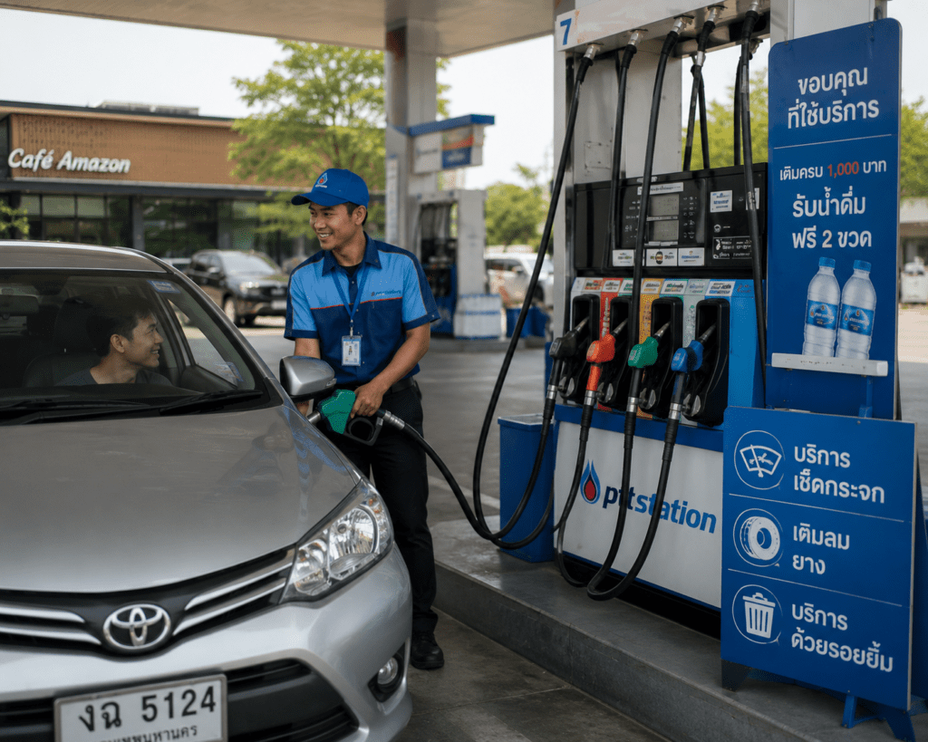 Full-service petrol stations with attendants in Thailand