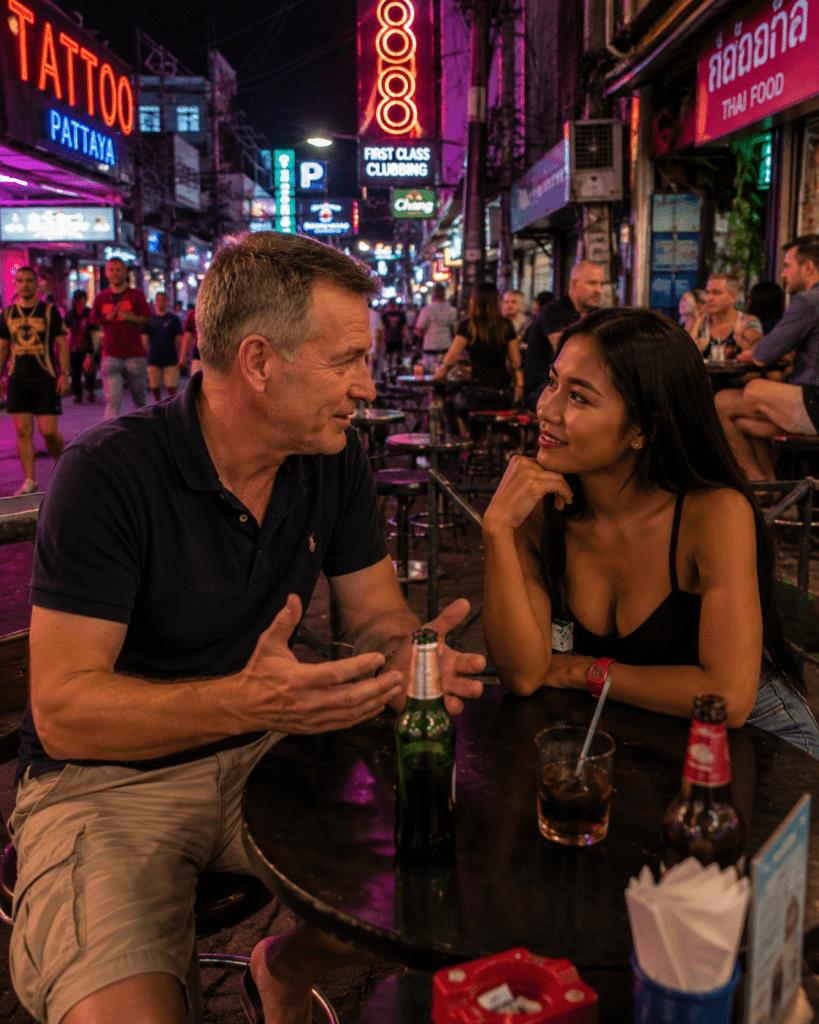 Happy older foreign couple with Thai woman in real Thailand