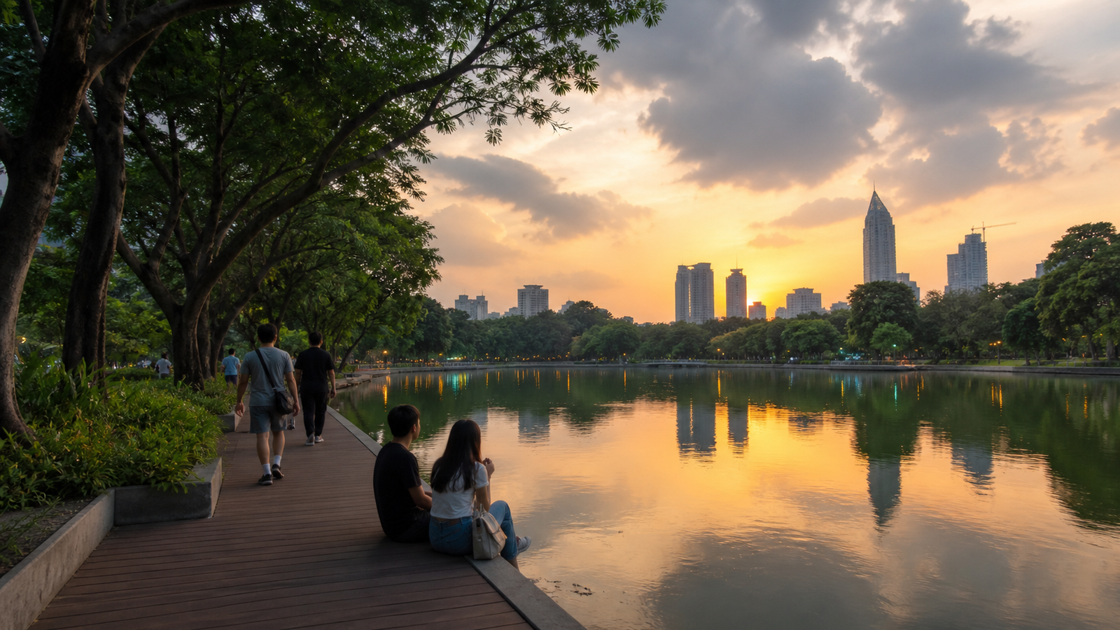 Benjakitti Park Sunset and Green Landscape