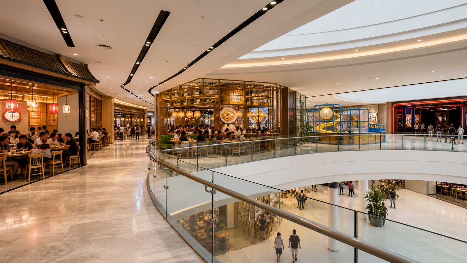 Food Court, Restaurants, Play Areas, and Cinema