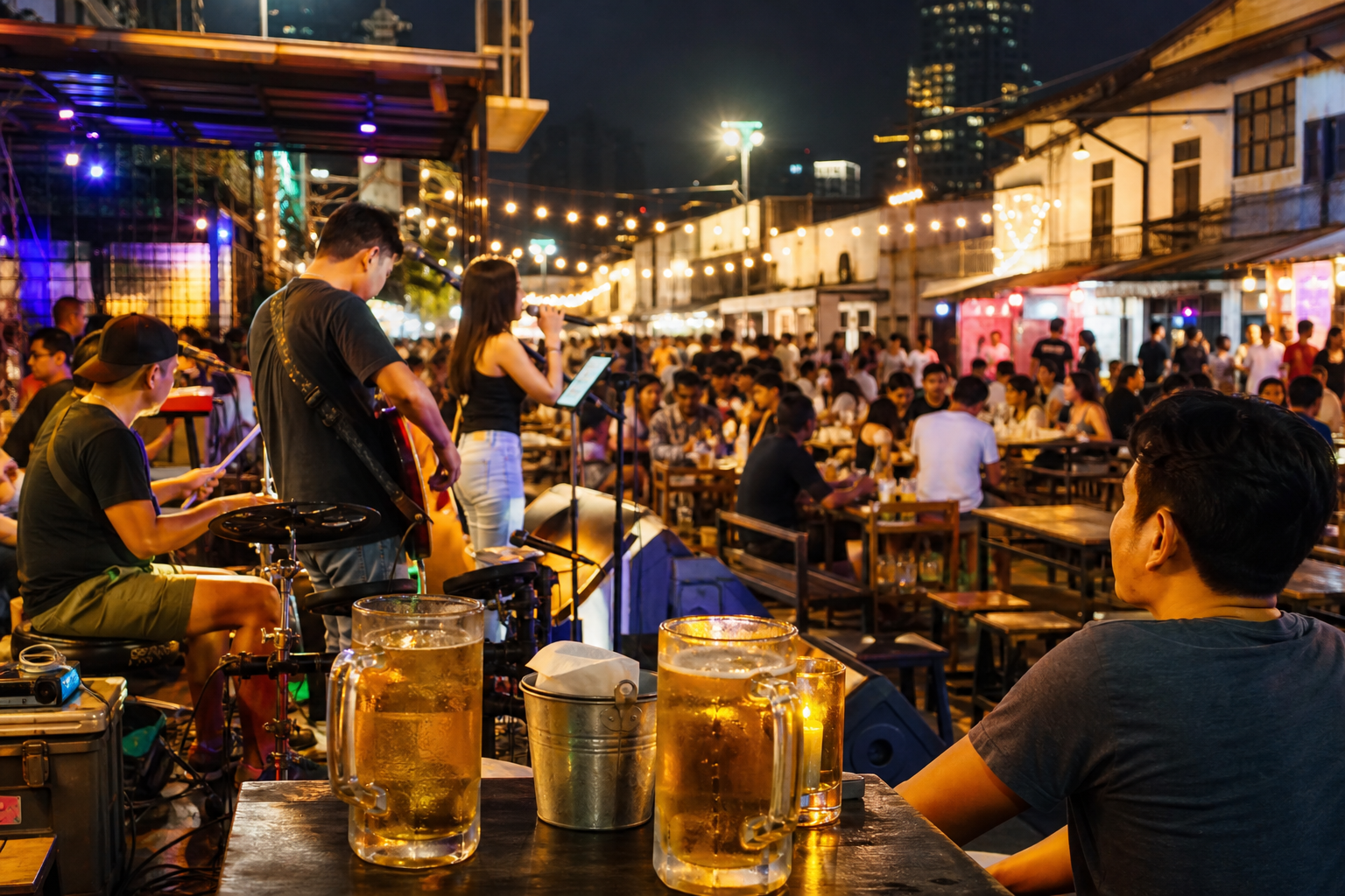 Evening atmosphere at Jodd Fairs night market
