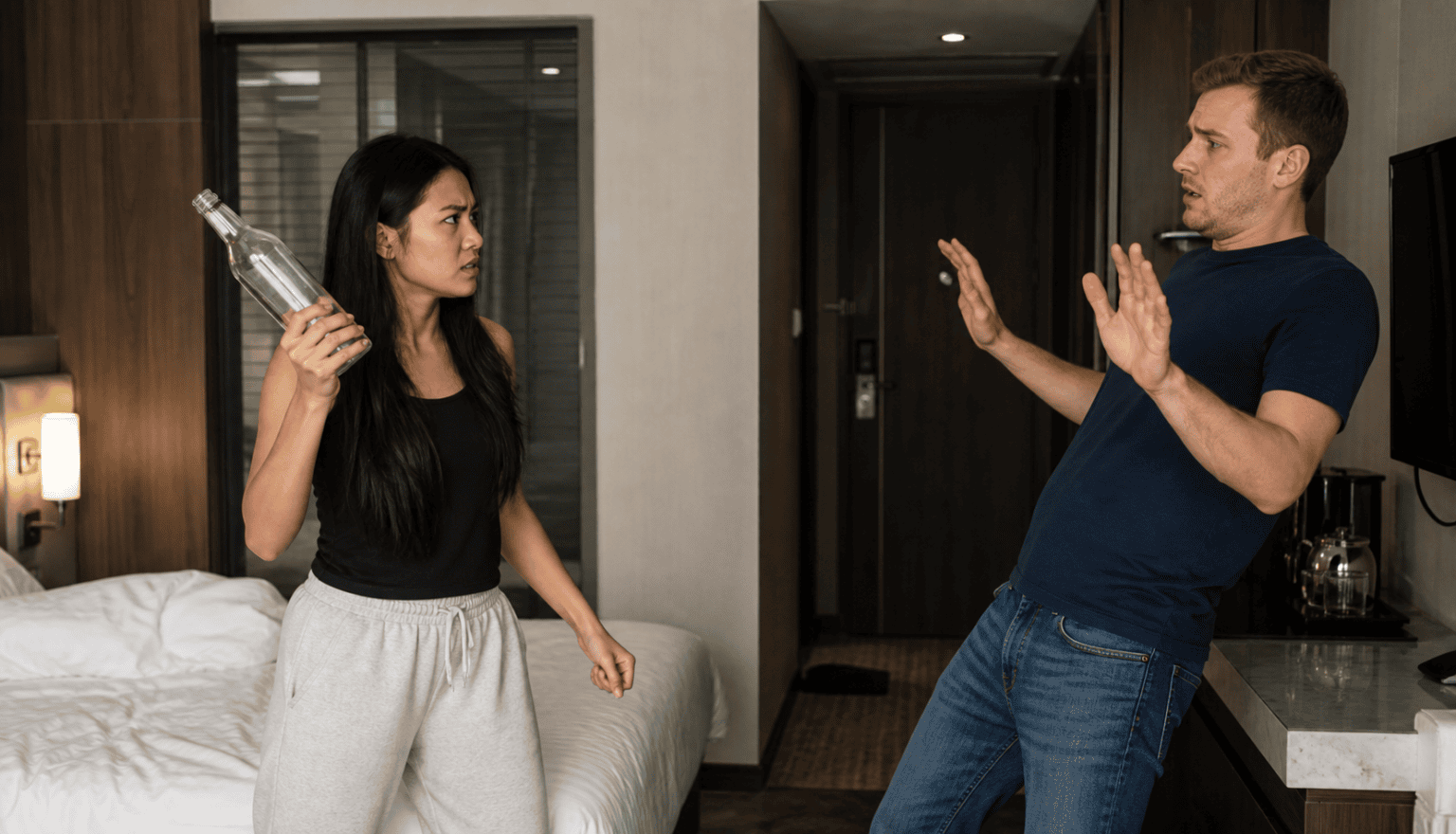 A Bottle Threat Turns the Hotel Room Dangerous