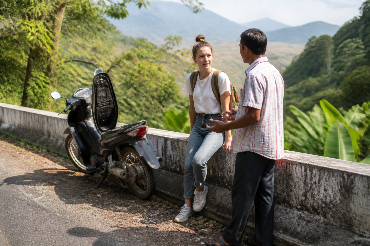 A Stranger Helps at the Roadside Wall