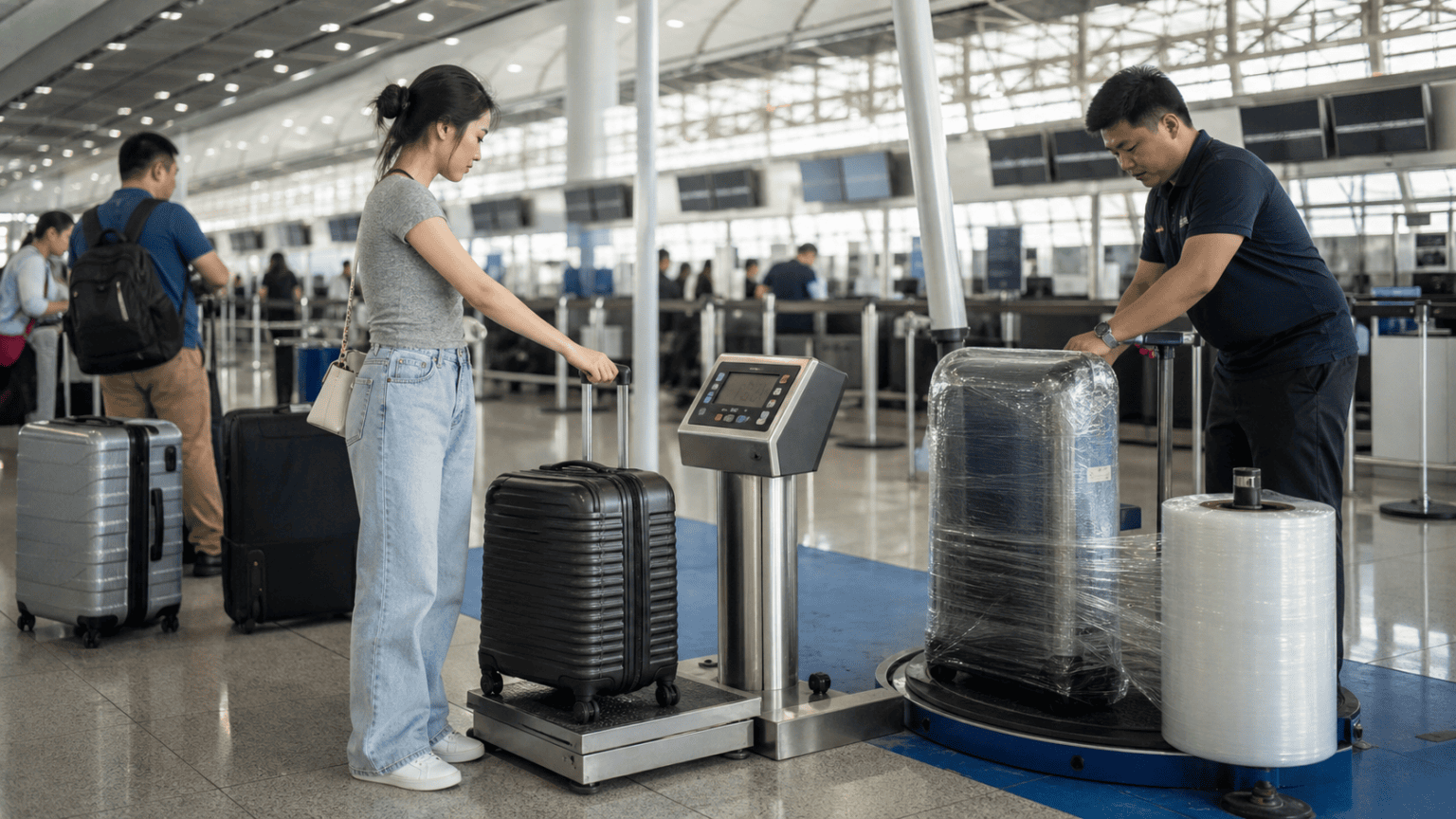 Departure Check In and Baggage Wrapping