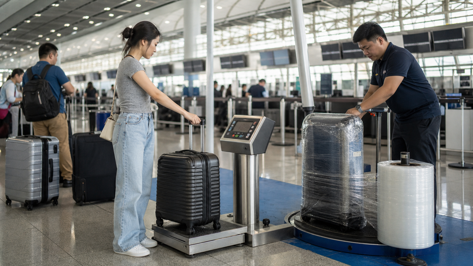 Departure Check In and Baggage Wrapping