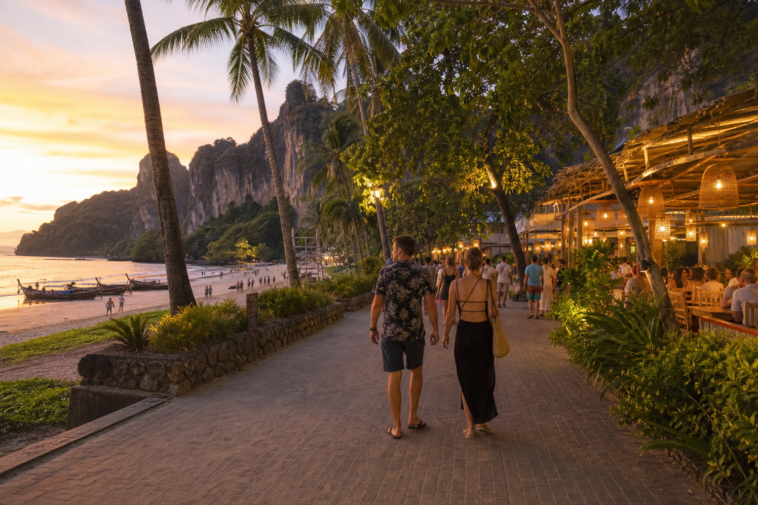 Ao Nang Krabi evening promenade beside the beach
