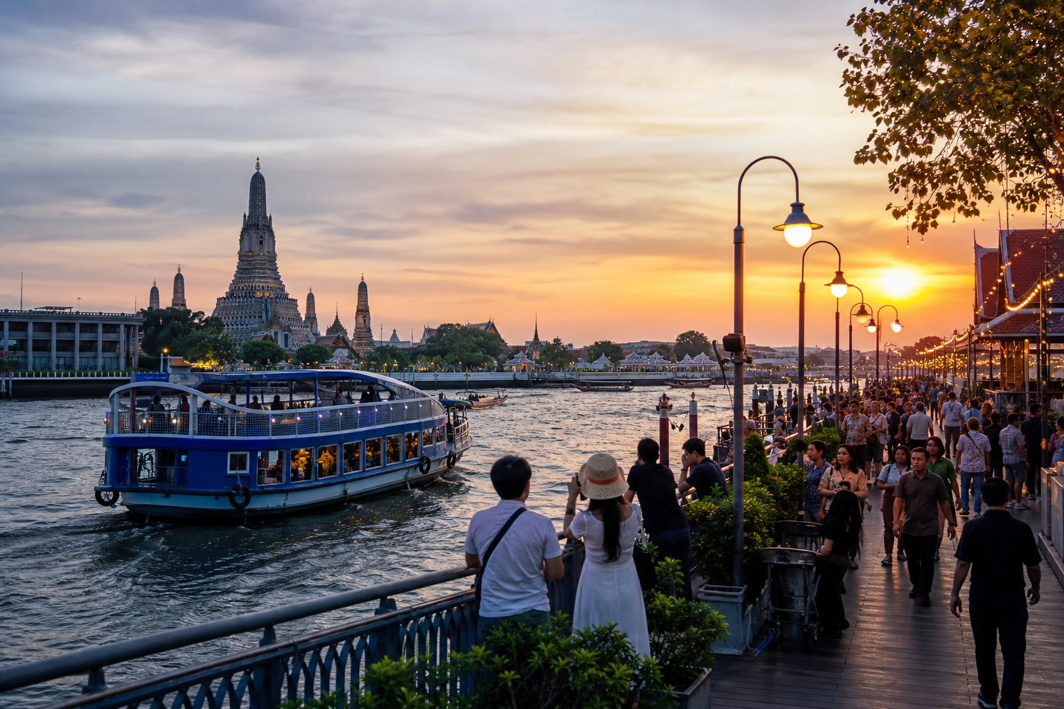 Asiatique Chao Phraya Boat and Wat Arun