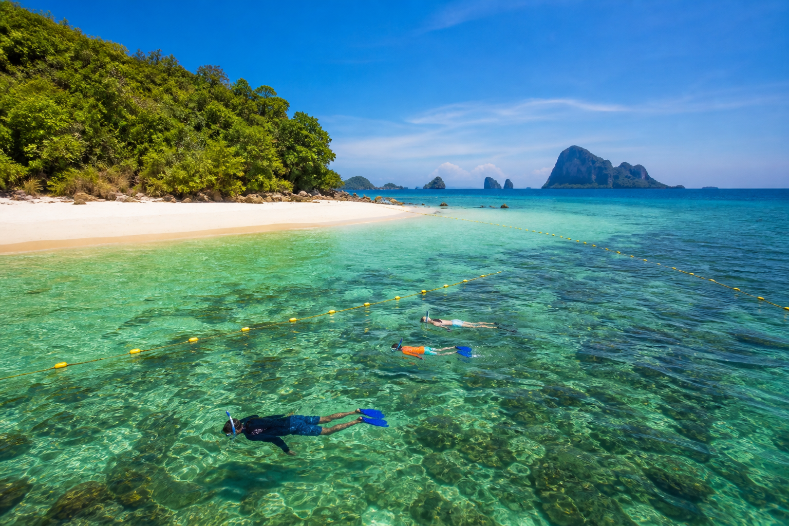 Responsible snorkeling near a protected coral area in southern Thailand