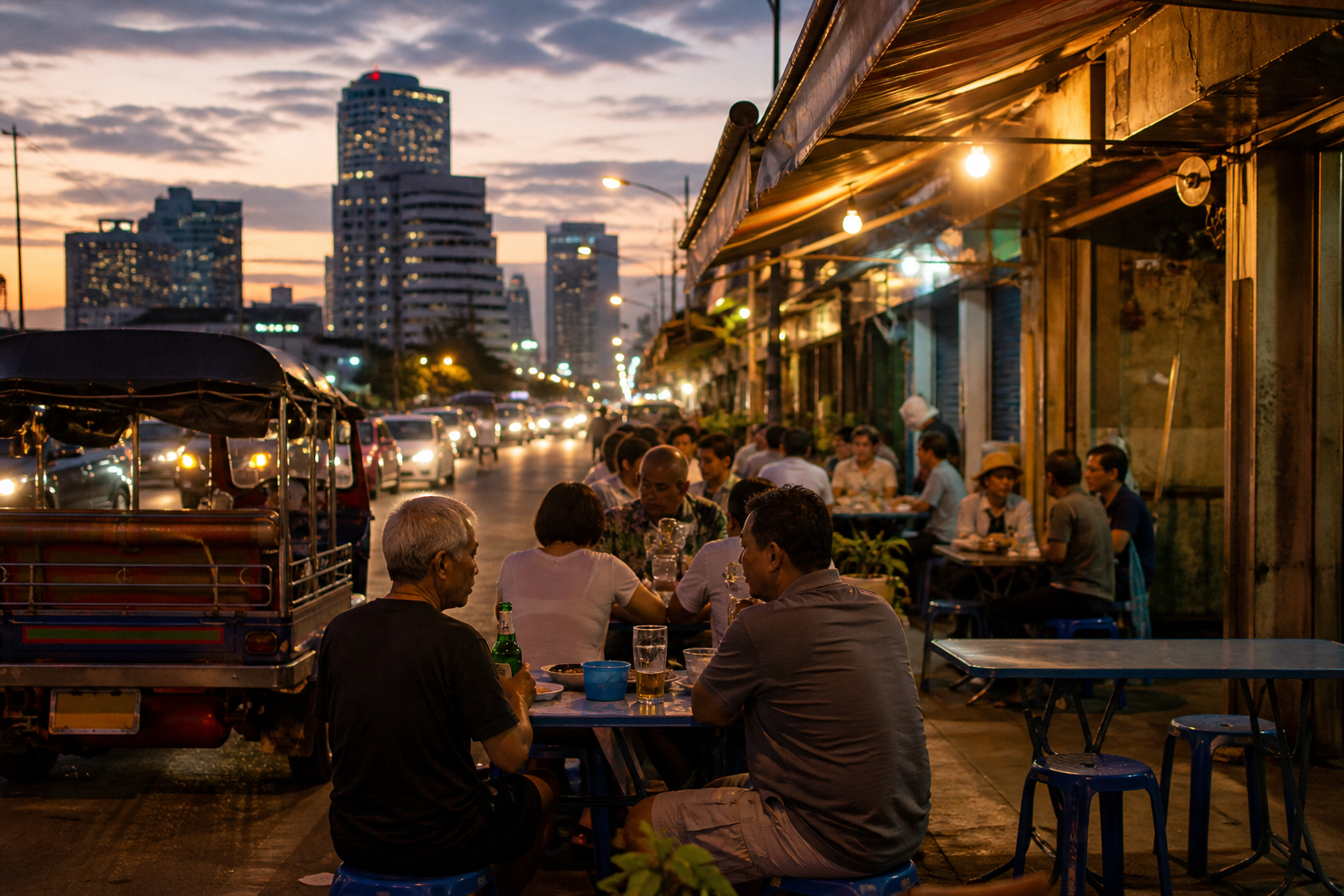 Casual Bangkok evening with food and drinks