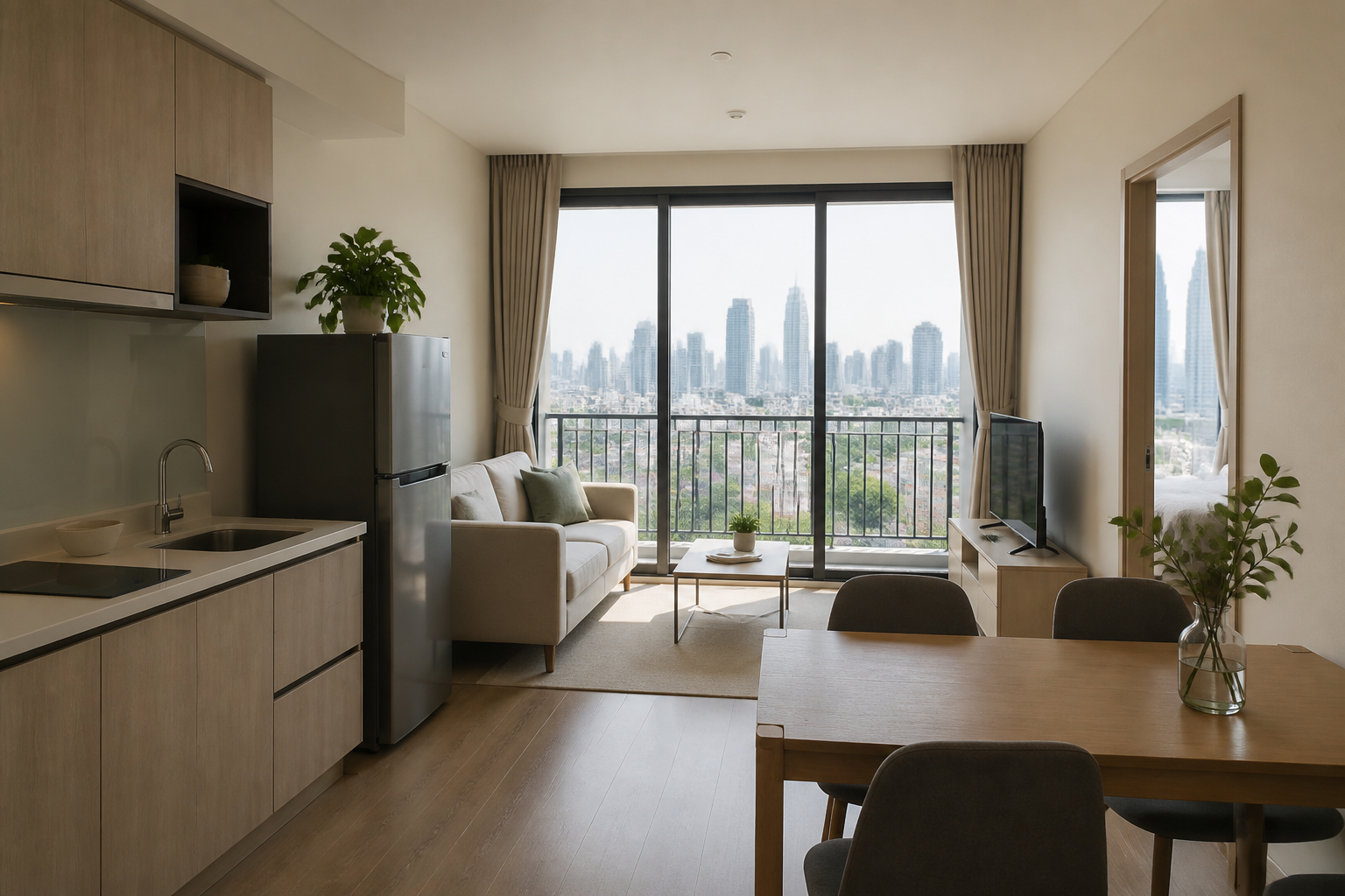 Bangkok condo rental interior and city view