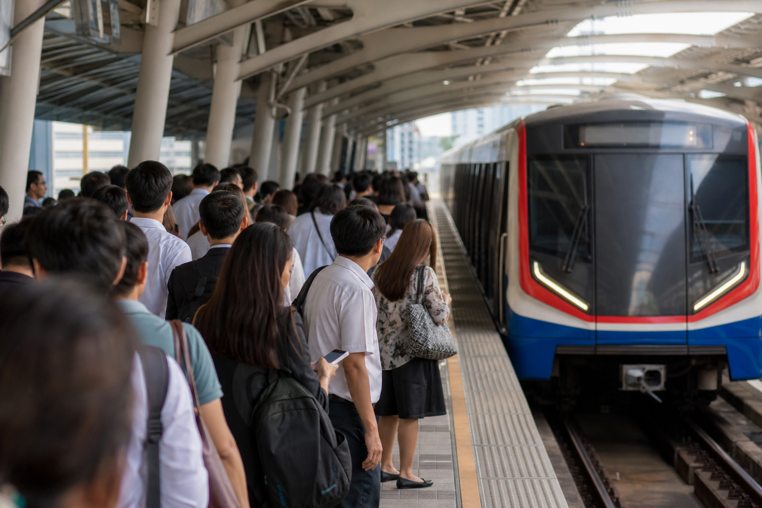 Crowded Bangkok urban train platform