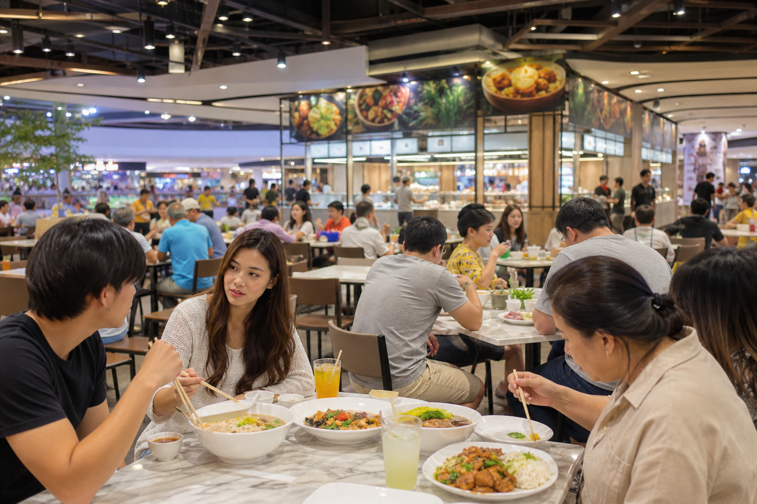 Bangkok food court with varied meal choices