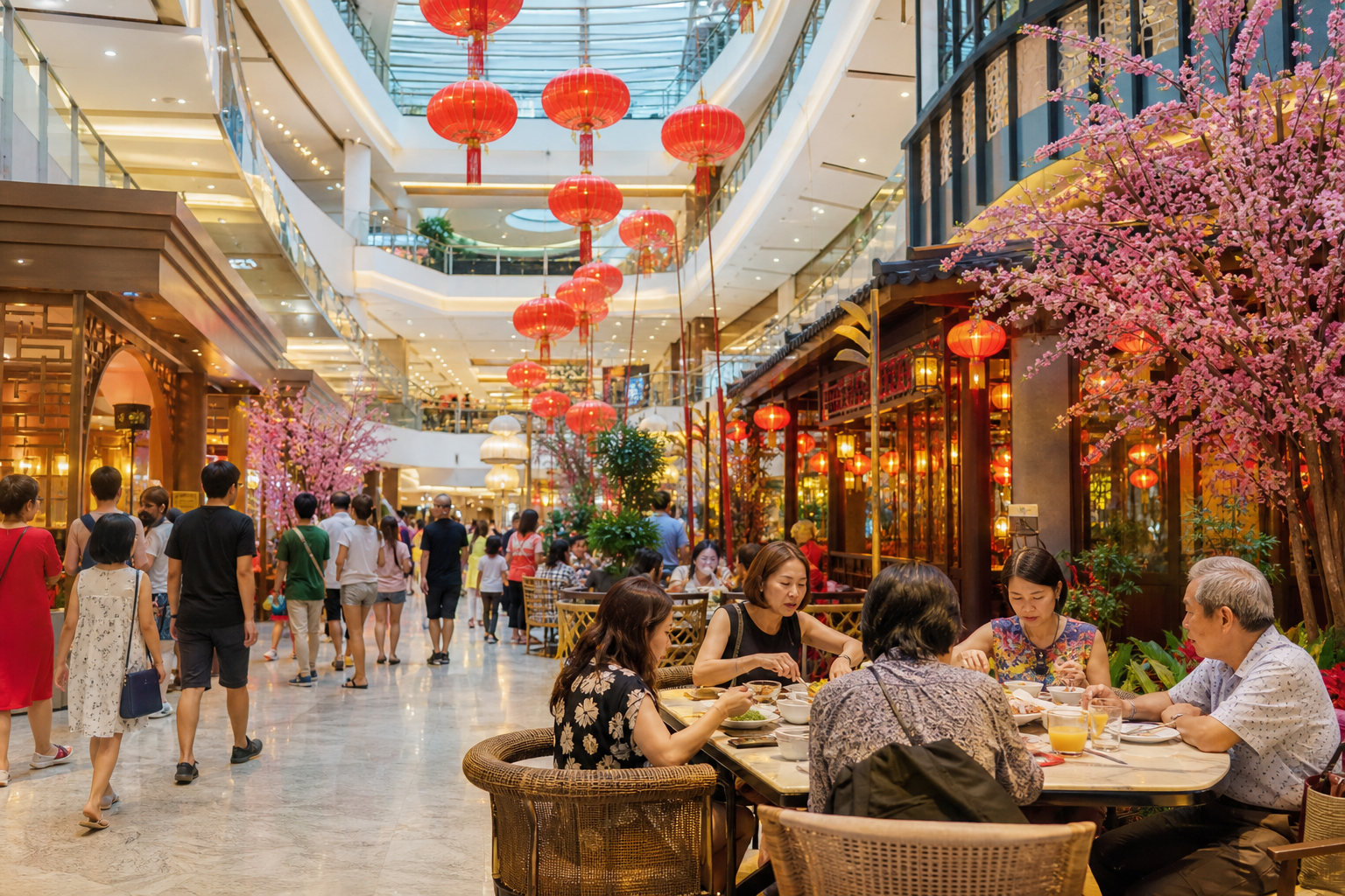 Bangkok shopping mall dining during Chinese New Year