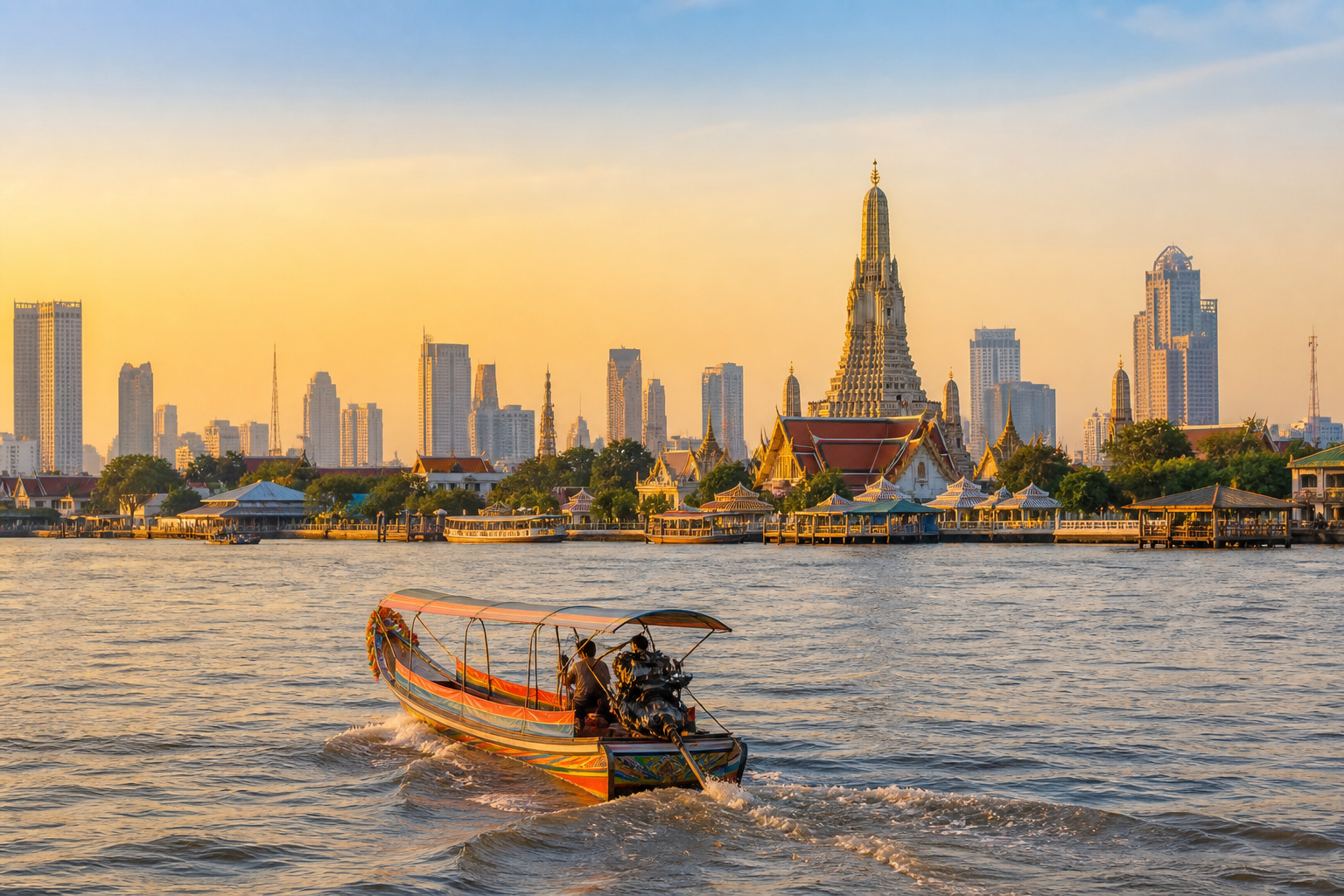 Bangkok River Boats and Riverside Temples