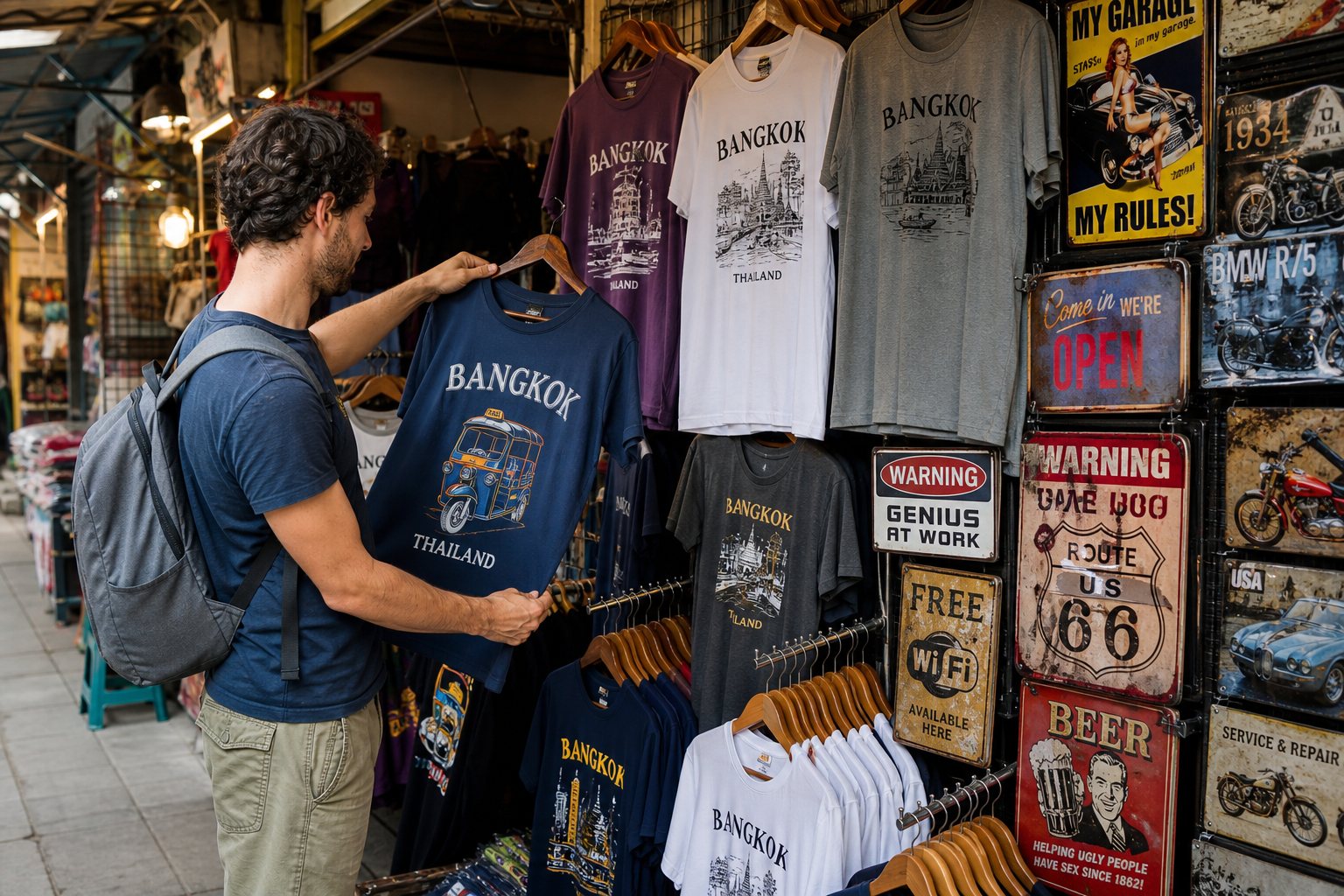 Bangkok T-Shirts and Shopping Signs at Chatuchak Market