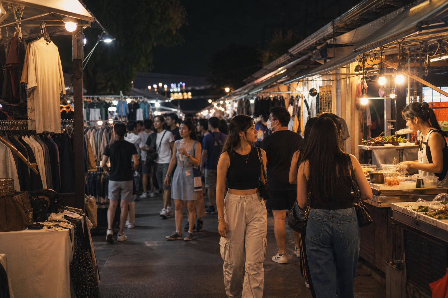 Chatuchak Indie night market with local fashion stalls and street food