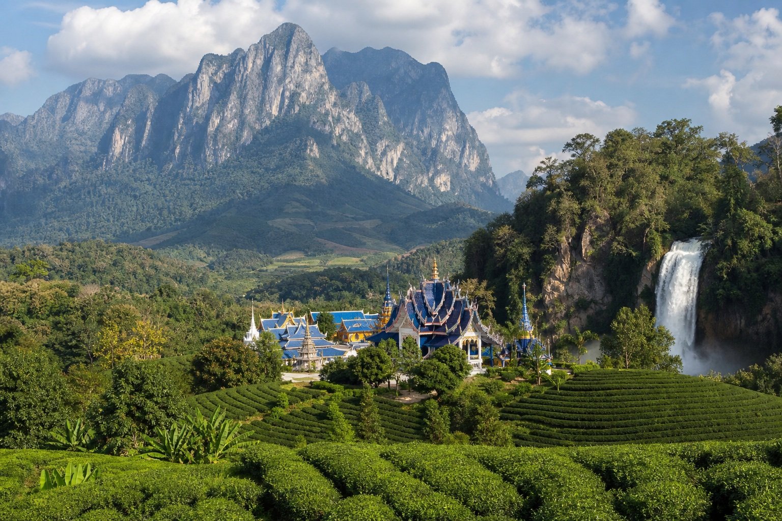 Chiang Dao Tea Garden Temples and Waterfalls