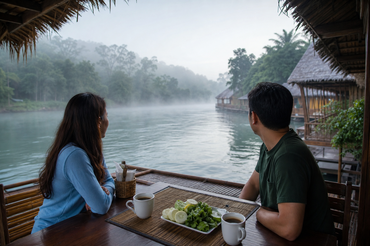 Dinner, Morning Fog and Breakfast by the River