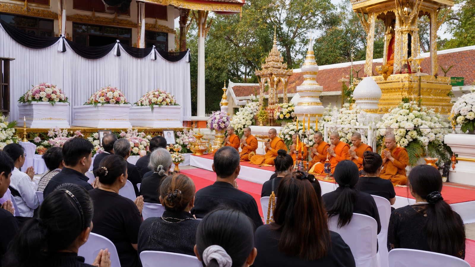 Funeral Rites for Thai Family of Three at Wat Khao Boon Mueang