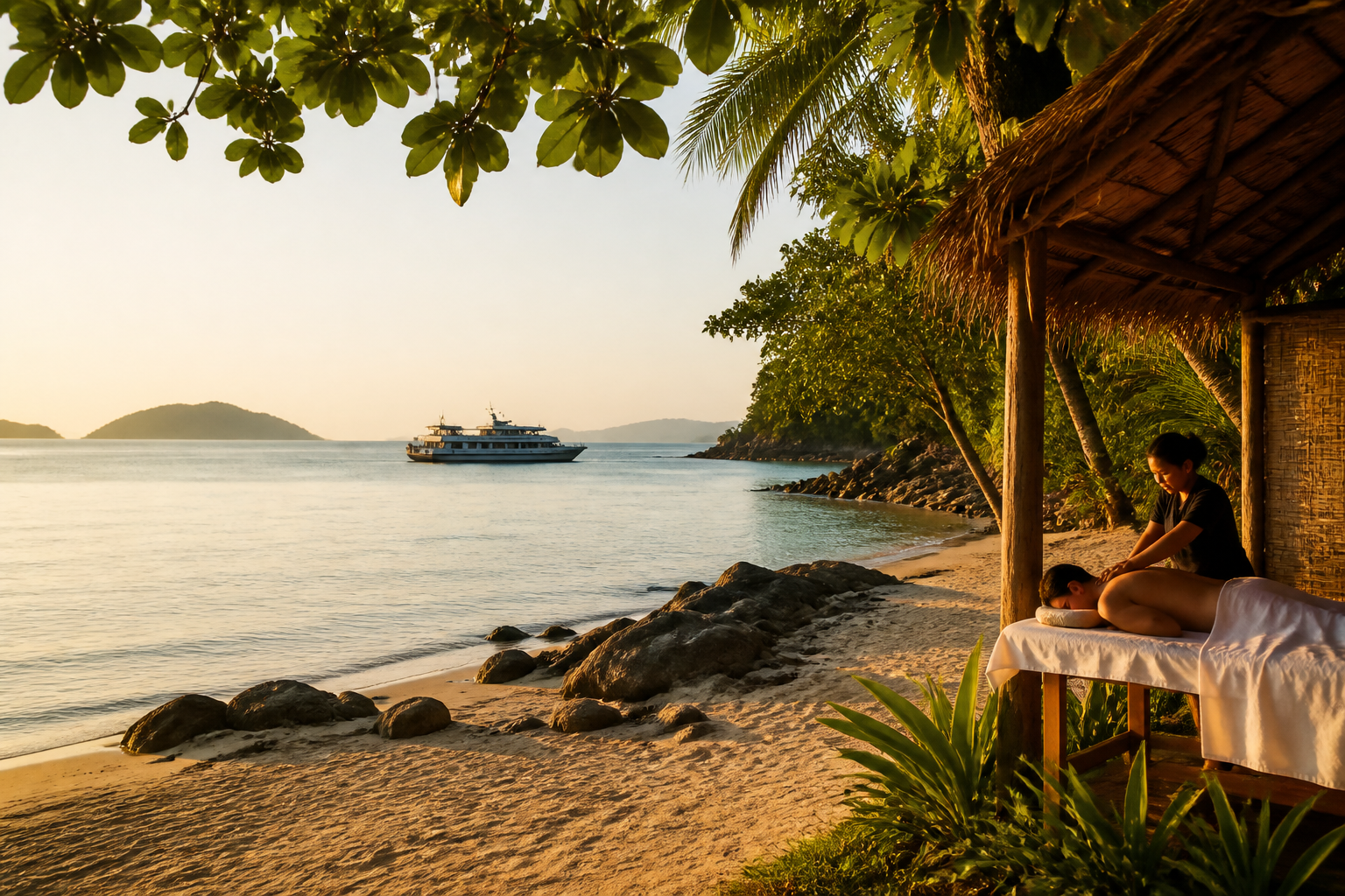 Relaxed Koh Samui beach itinerary with ferry view