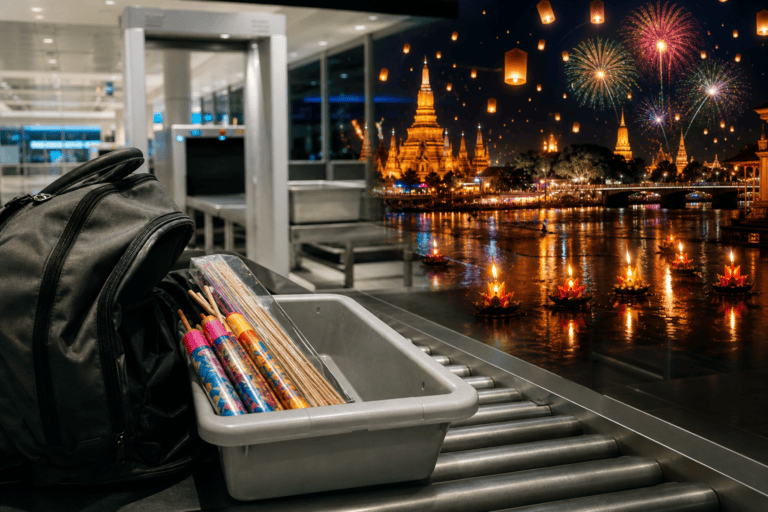 Loy Krathong in Chiang Mai and Fireworks at the Airport