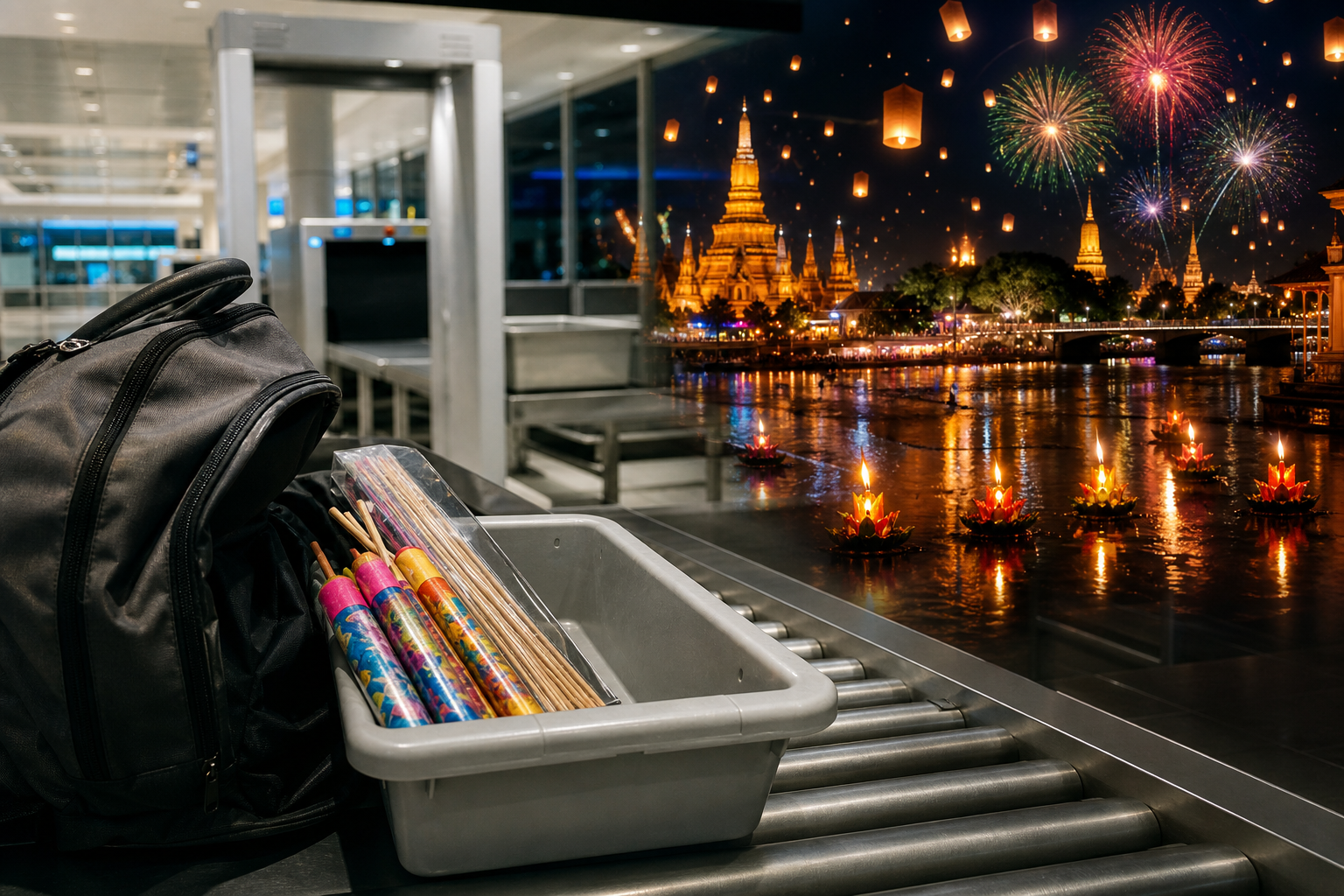 Loy Krathong in Chiang Mai and Fireworks at the Airport