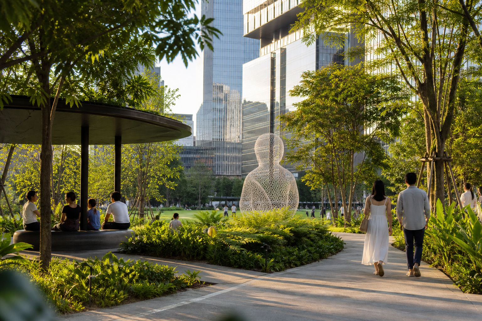 Outdoor park and public art at One Bangkok