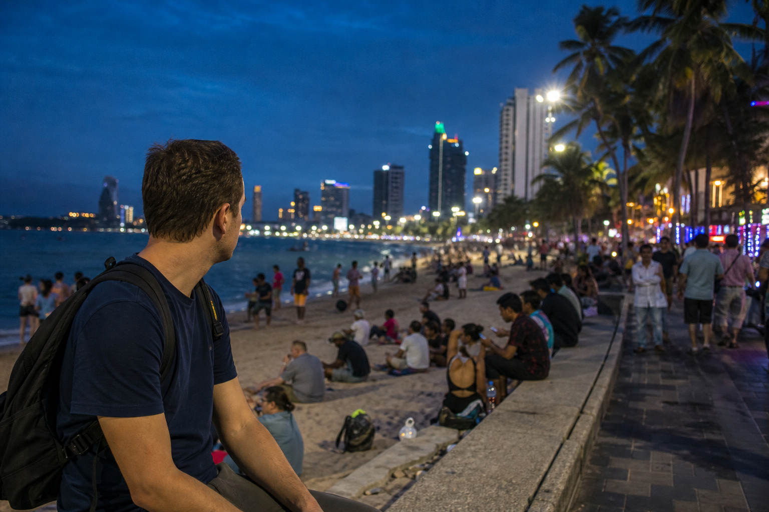 A Busy Night at Pattaya Beach