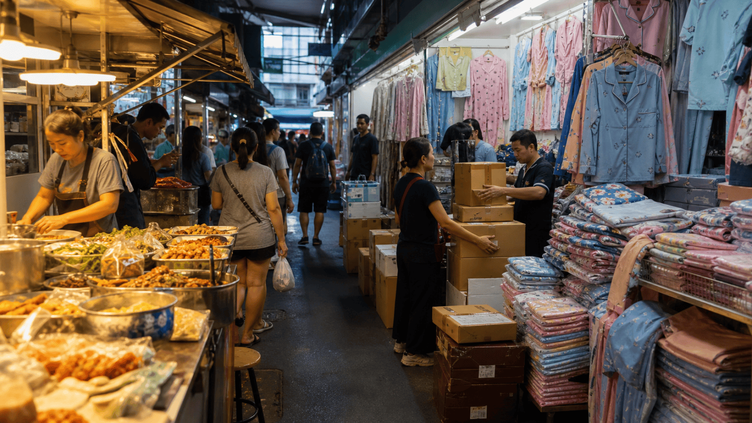 Pratunam Market Food, Shipping, and Sleepwear