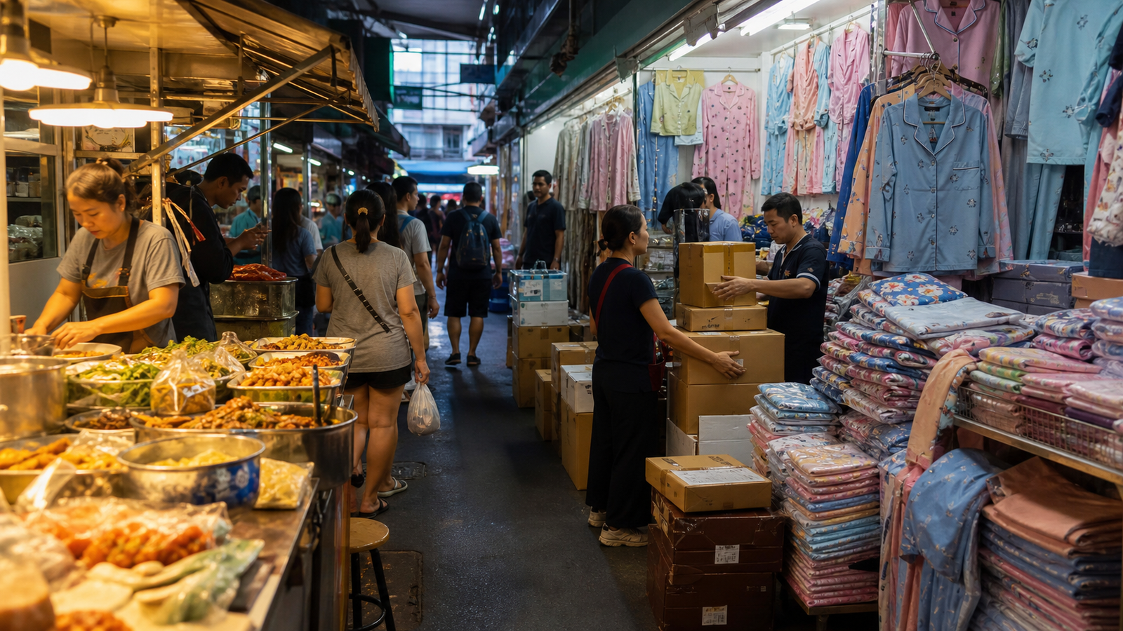 Pratunam Market Food, Shipping, and Sleepwear