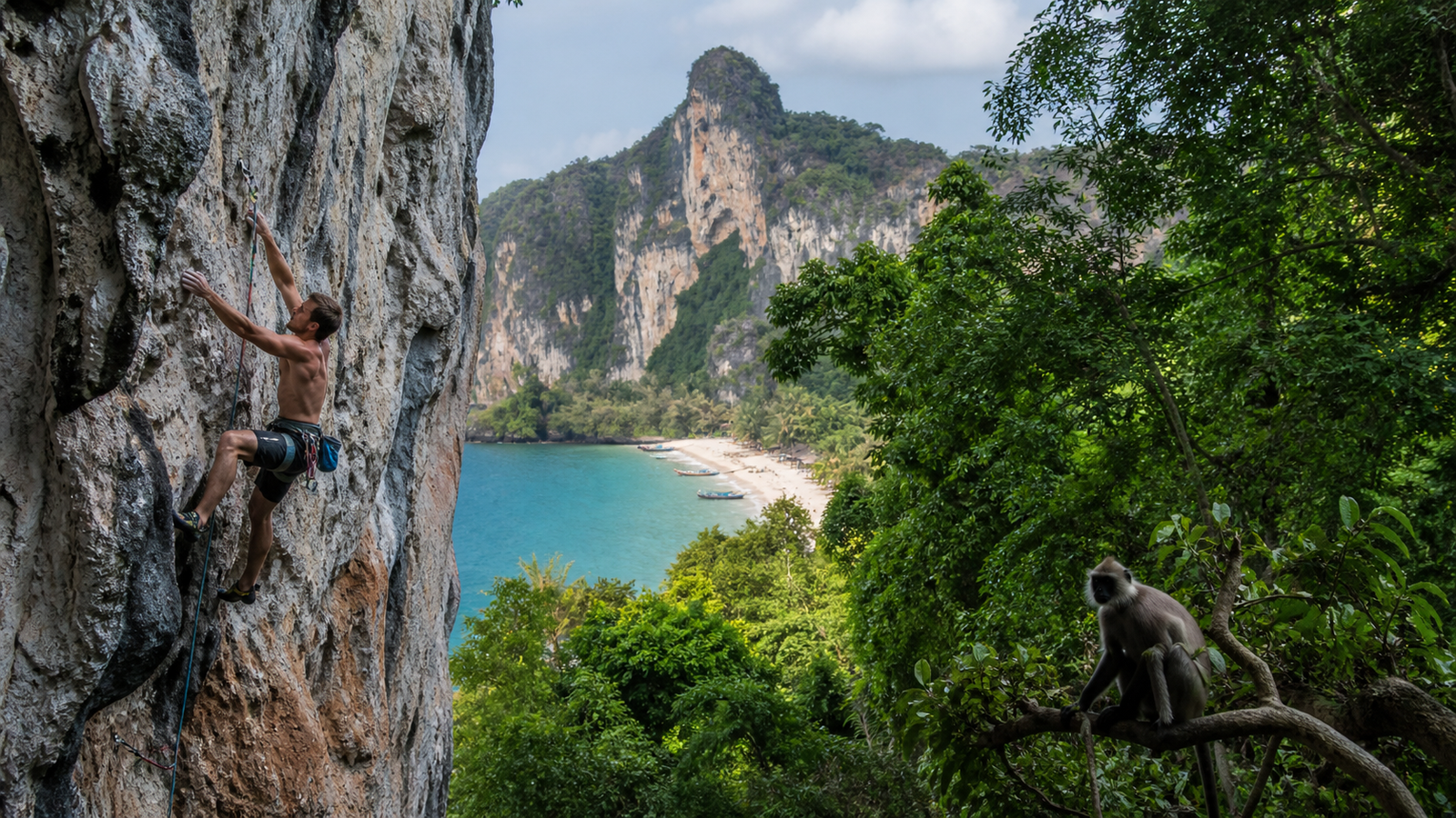Railay Beach Caves Rock Climbing and Local Wildlife