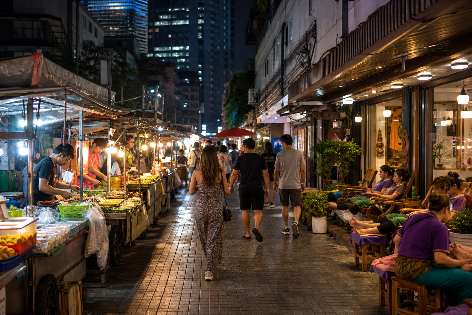 Silom Night Market, Food, and Massage