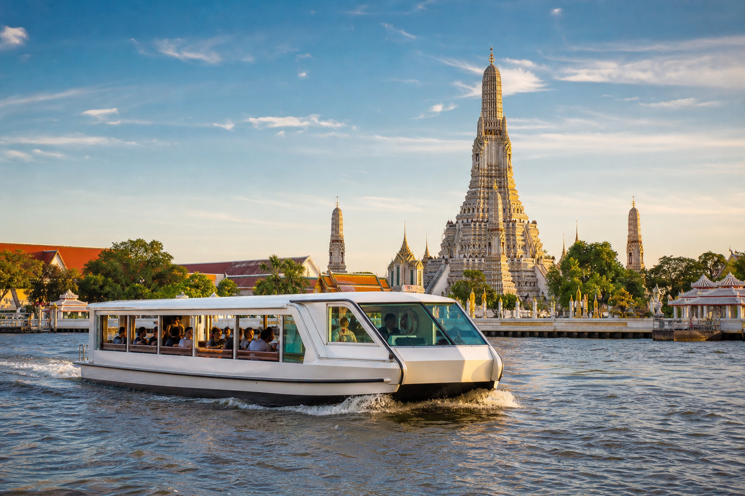 Taking The Electric Boat Past Wat Arun