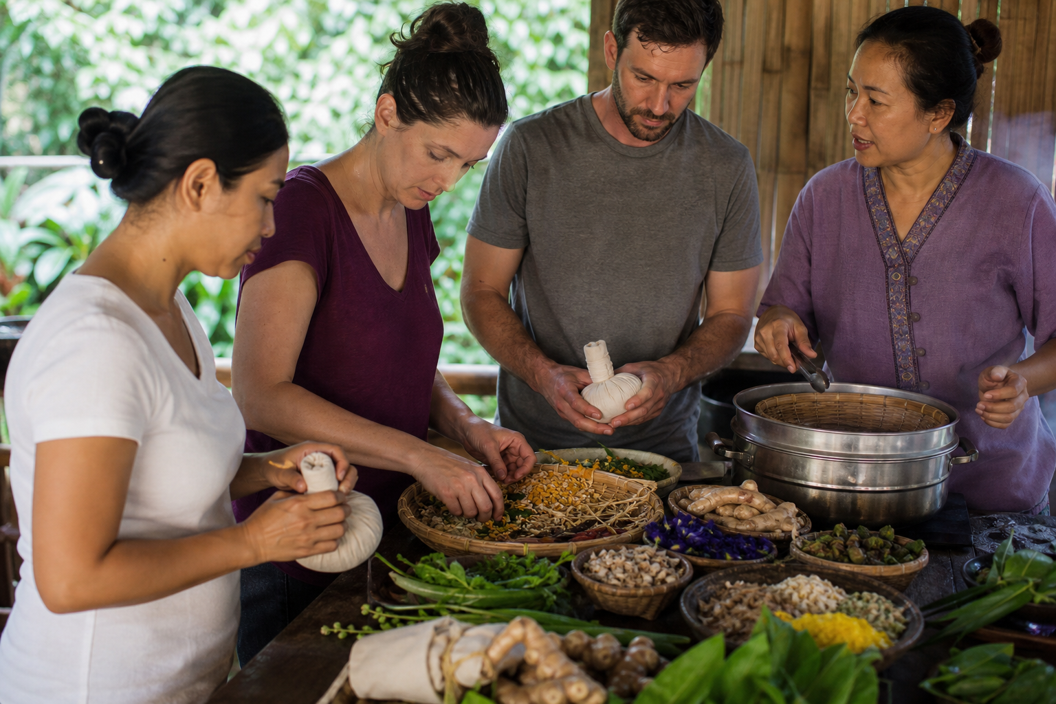 Thai Herbal Compress Ingredients and Steam