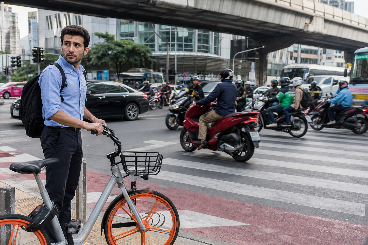 Traffic Motorbikes and Cycling in Bangkok
