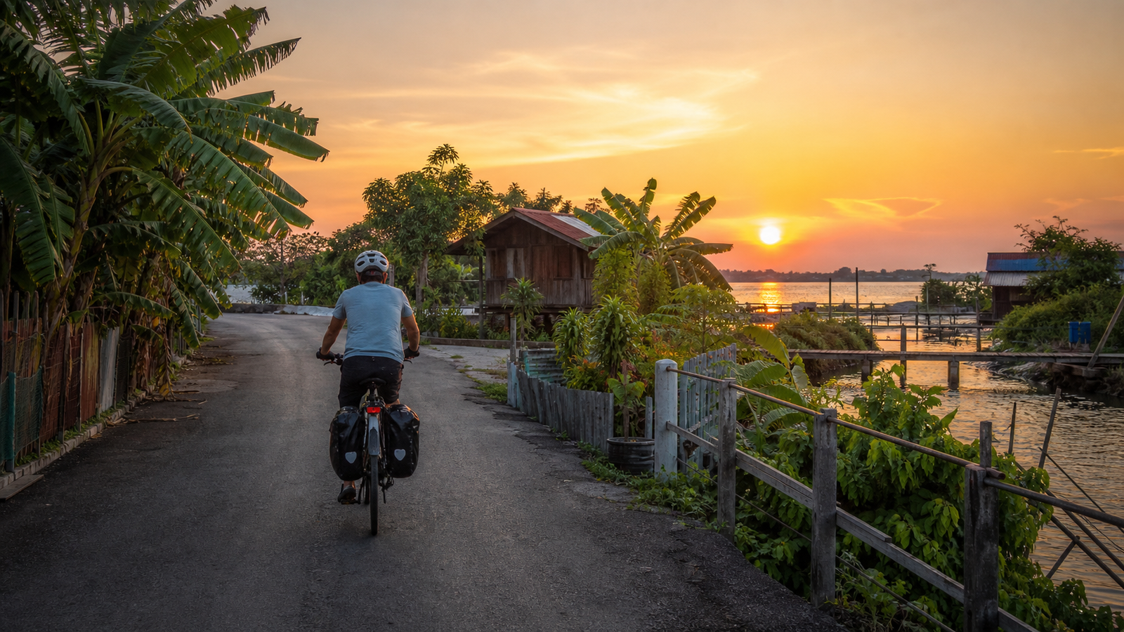 Cycling Through Watsai to a Bangkok Sunset
