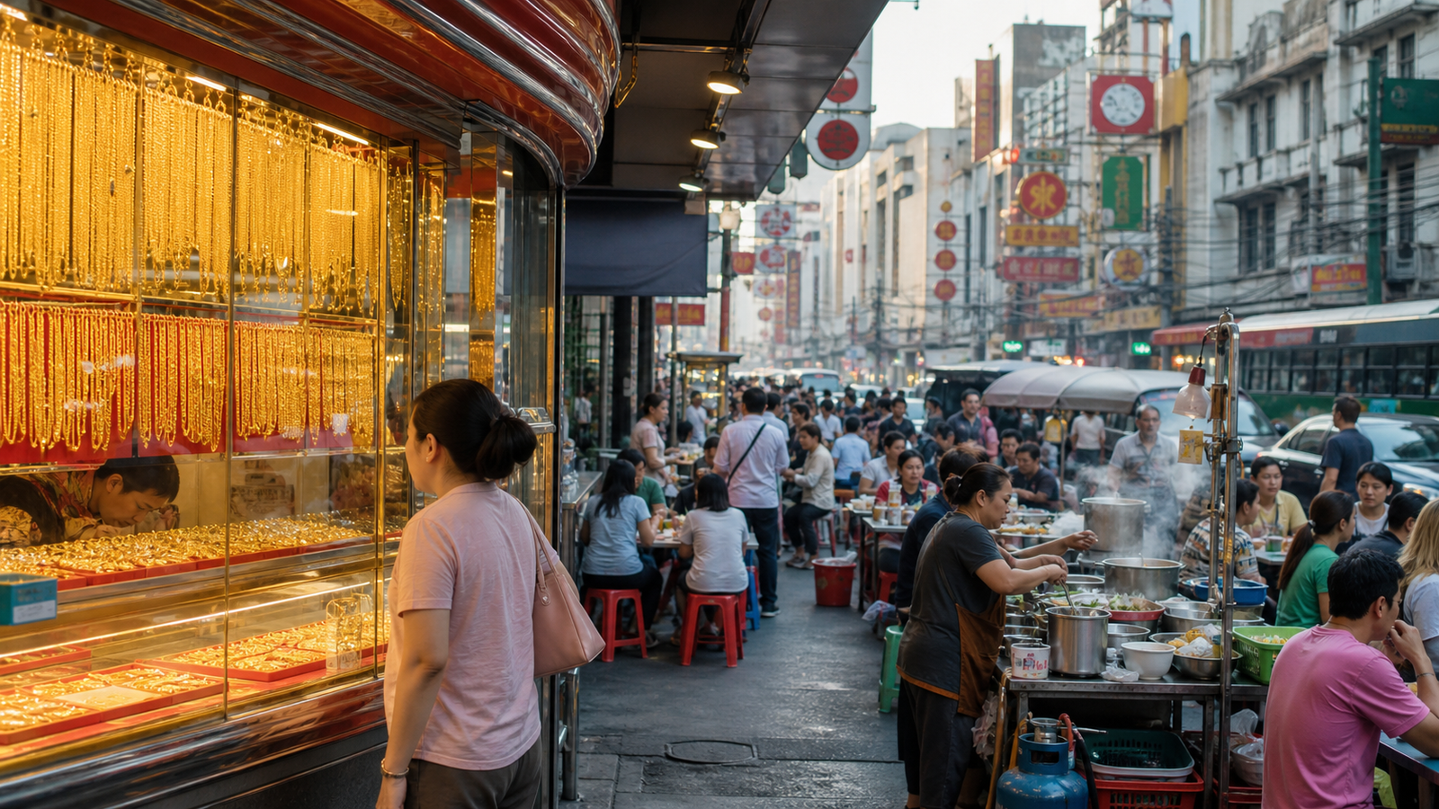 Yaowarat Road Gold Shops and Street Food