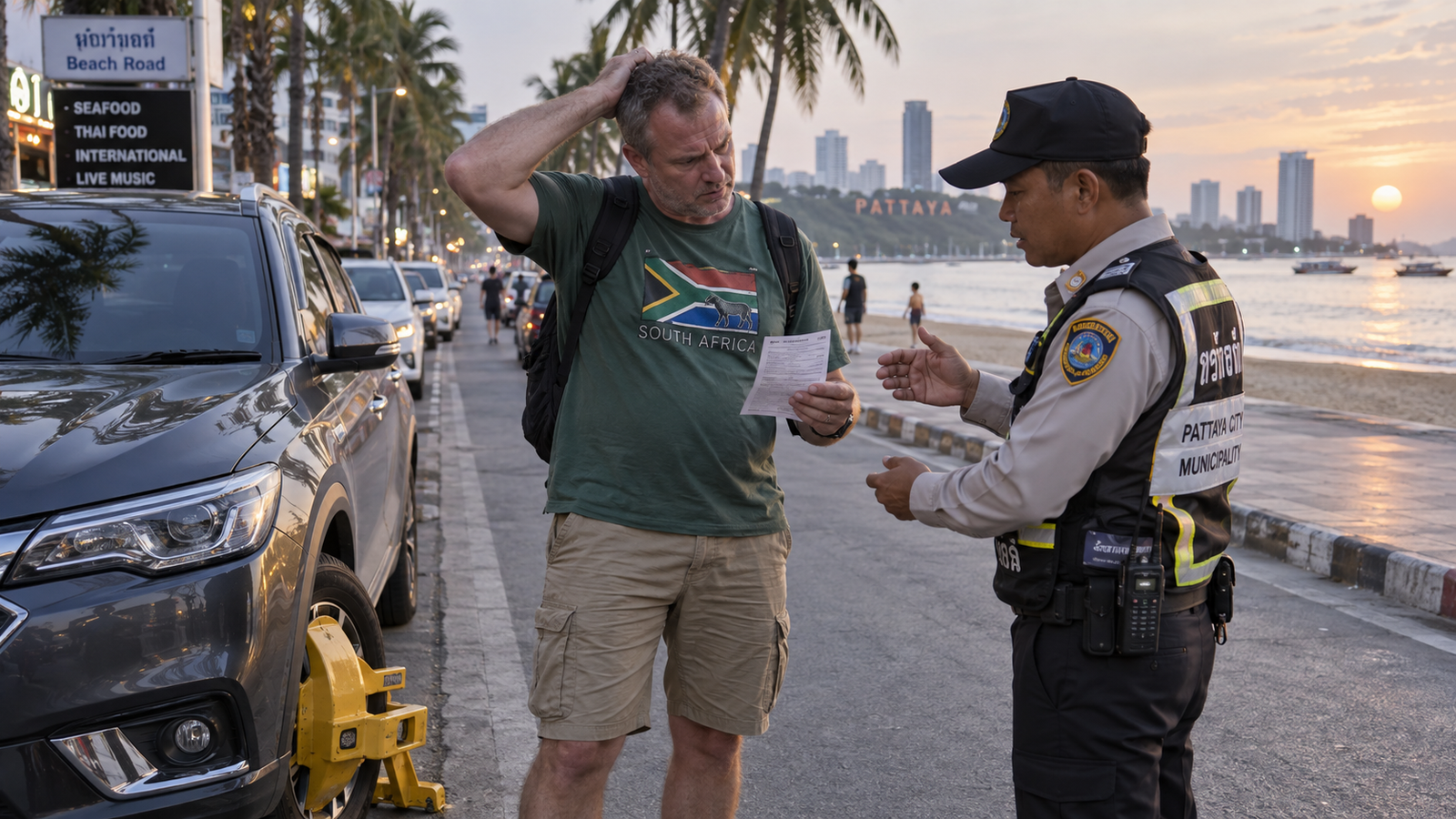 500 Thai Baht Parking Fine on Pattaya Beach Road