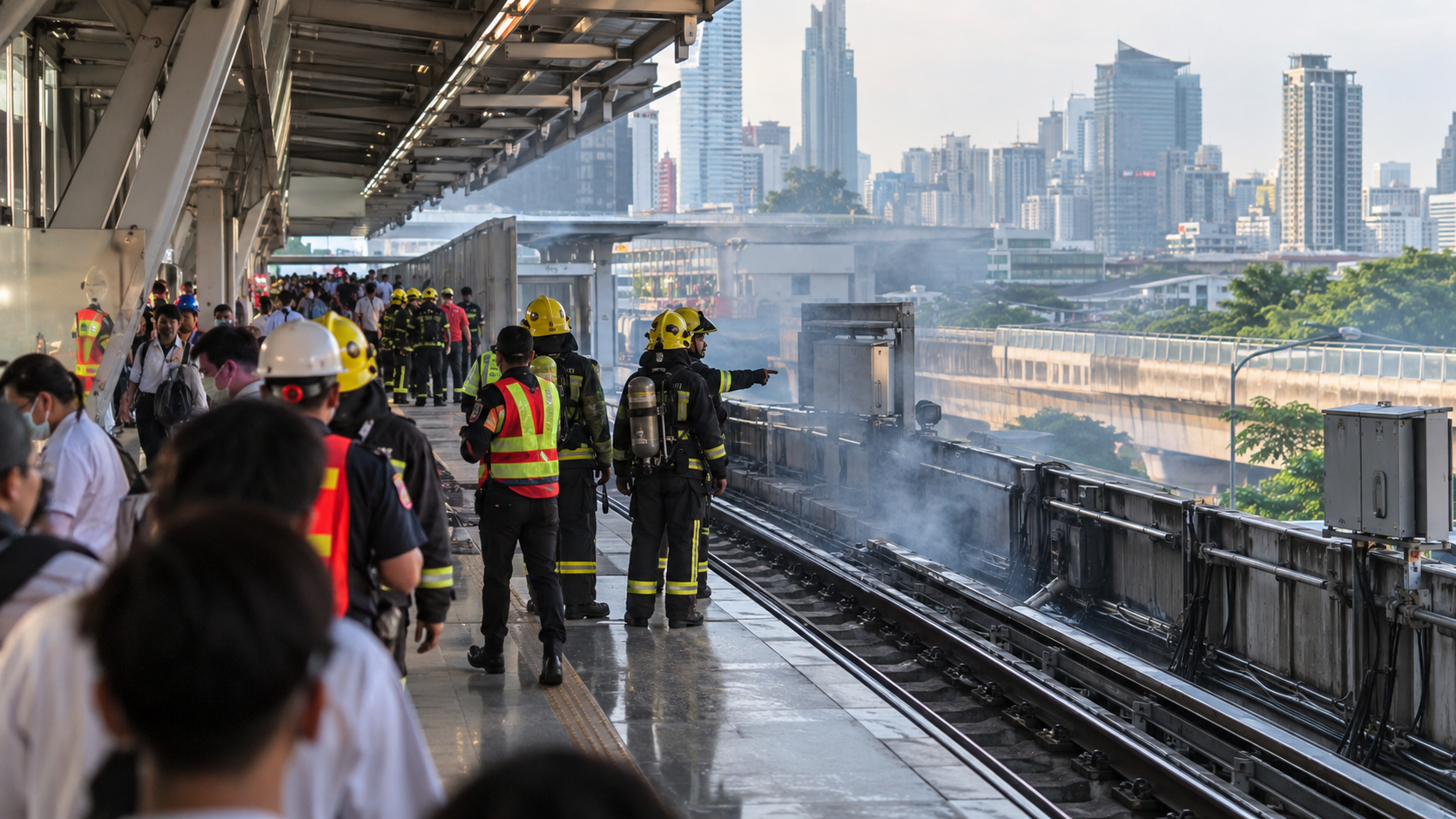 Bangkok BTS Station Evacuated After Trackside Fire