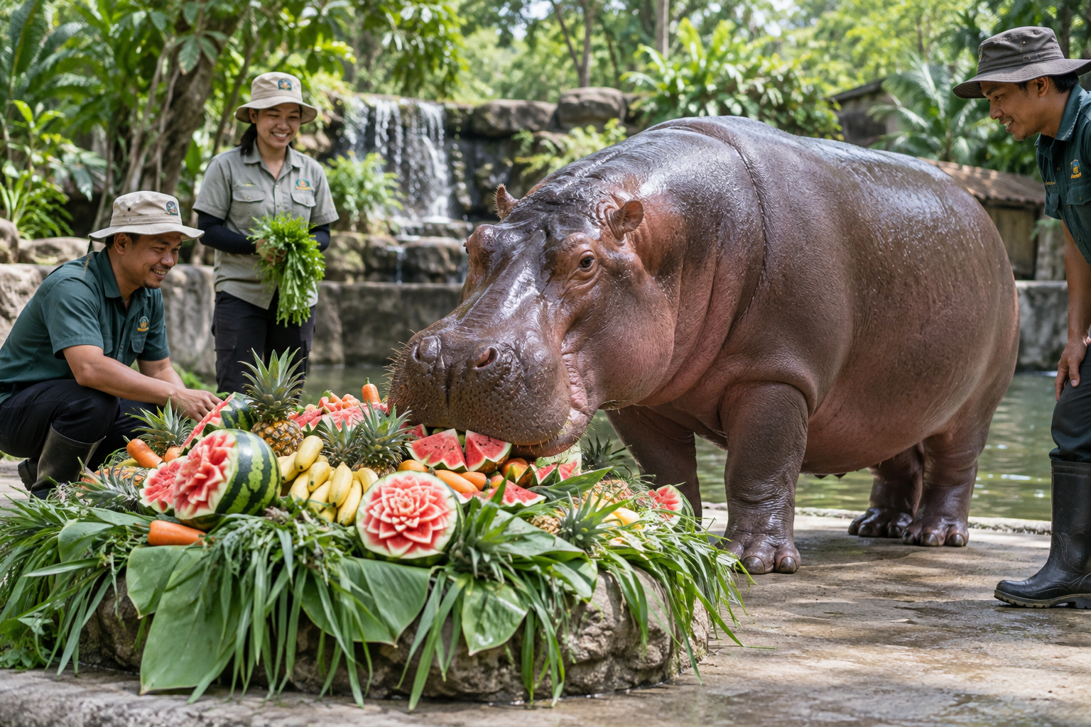 Khao Kheow Open Zoo Celebrates Hippo Mae Mali's 61st Birthday