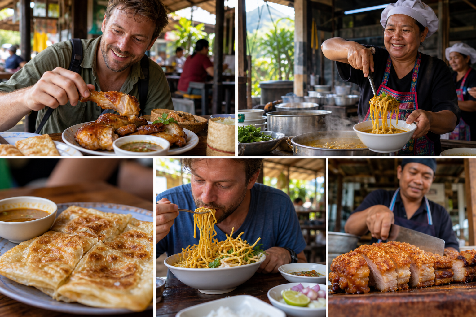 Roast Chicken, Roti, and Khao Soi Khun Yai