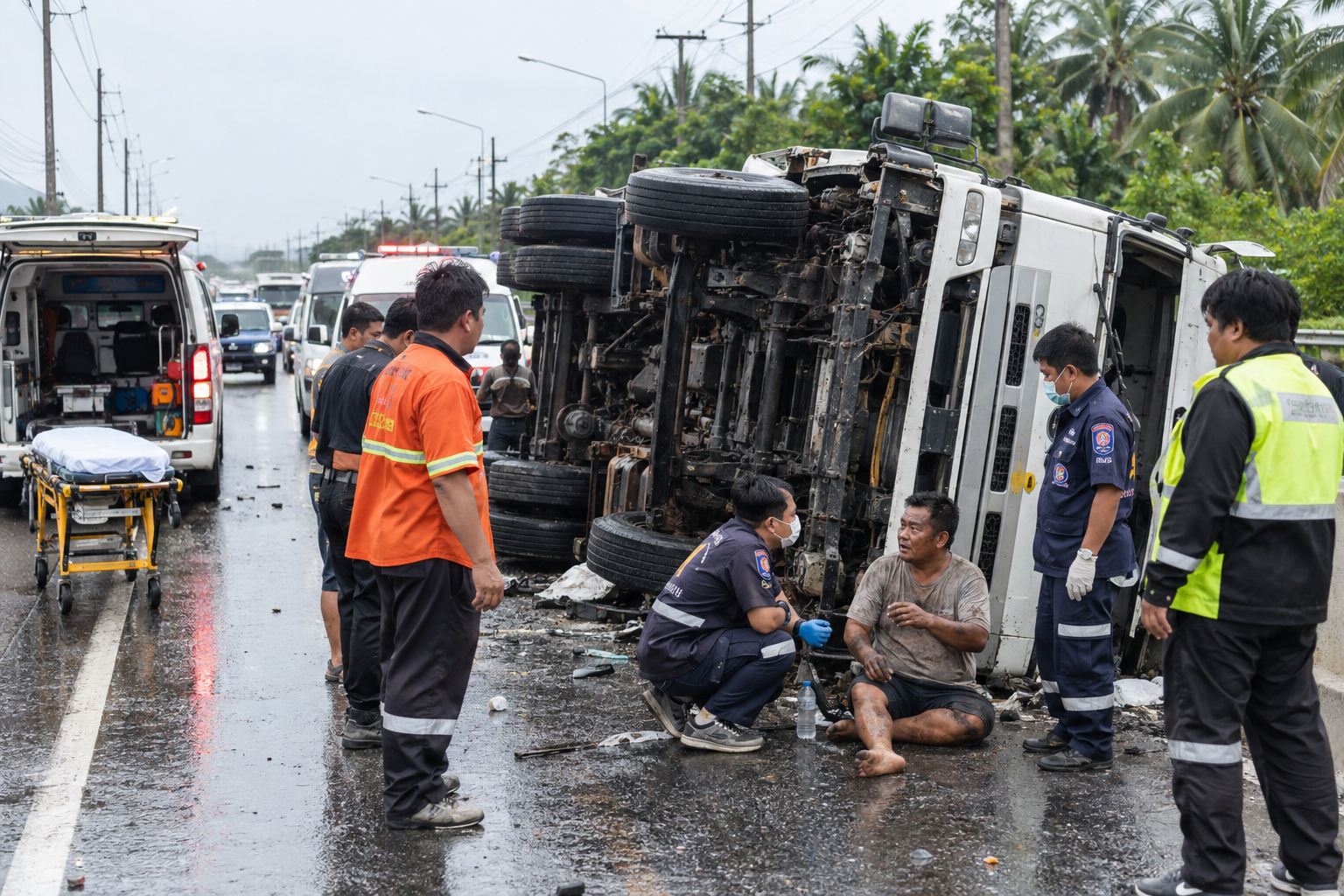Truck Overturns on Route 36 Near Pattaya