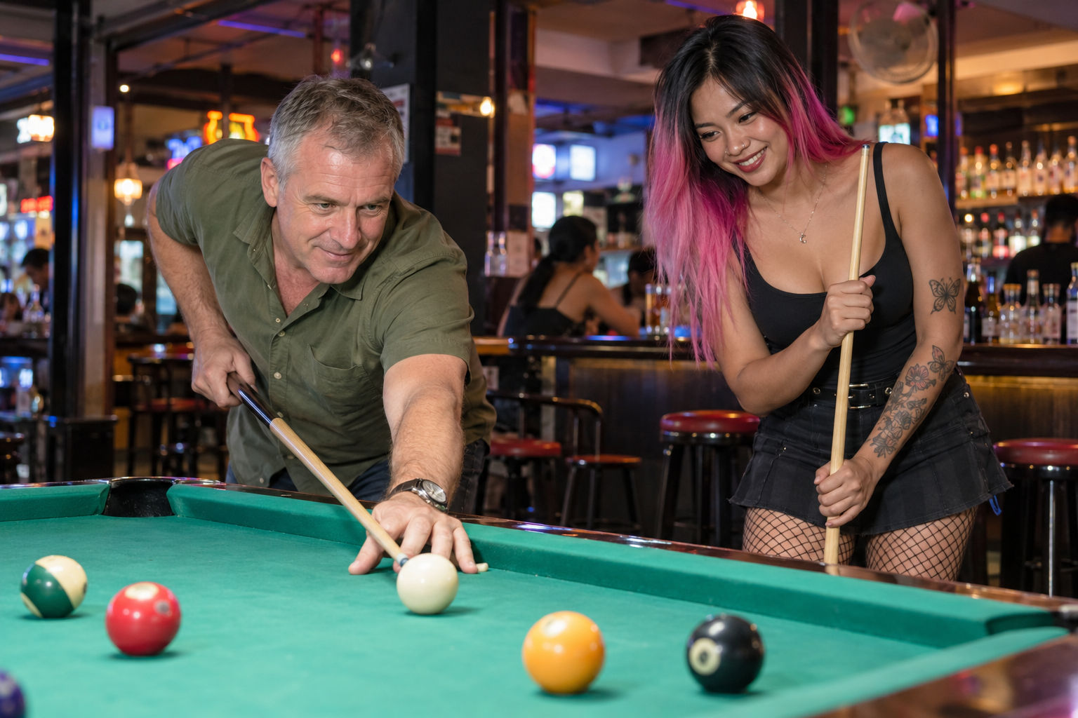 A Girl with Pink Hair in a Pattaya Bar