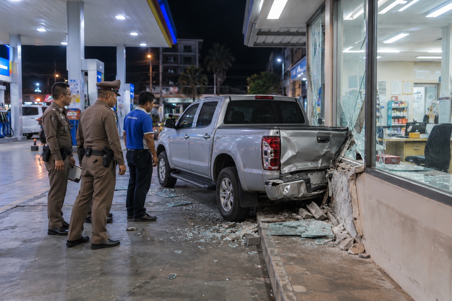 Drug Suspect Rams Gas Station Office in Pattaya