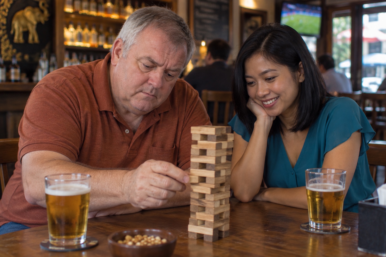 Jenga and Connect 4 in a Bangkok Bar