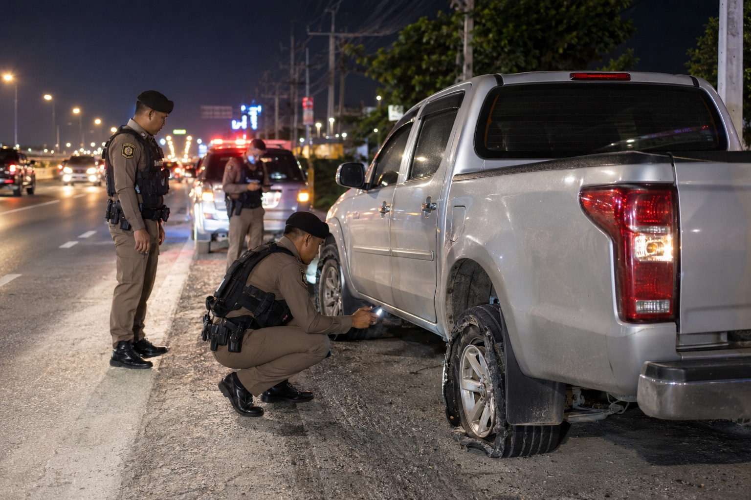Police Stop the Pickup on Sukhumvit Road